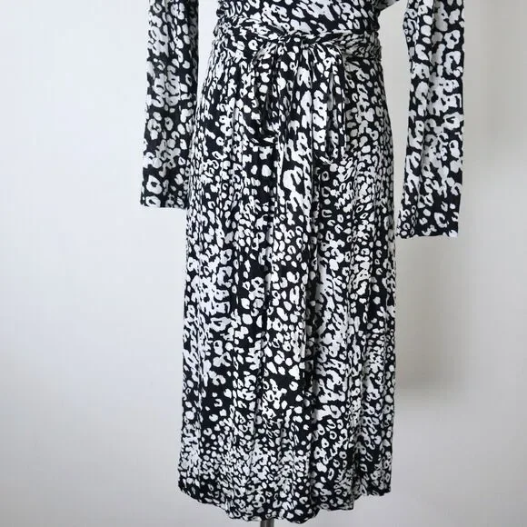 Max Mara IT 42 US 8 Soft Jersey Knit Tie Waist V Neck Dress Black Leopard Print - Picture 5 of 10